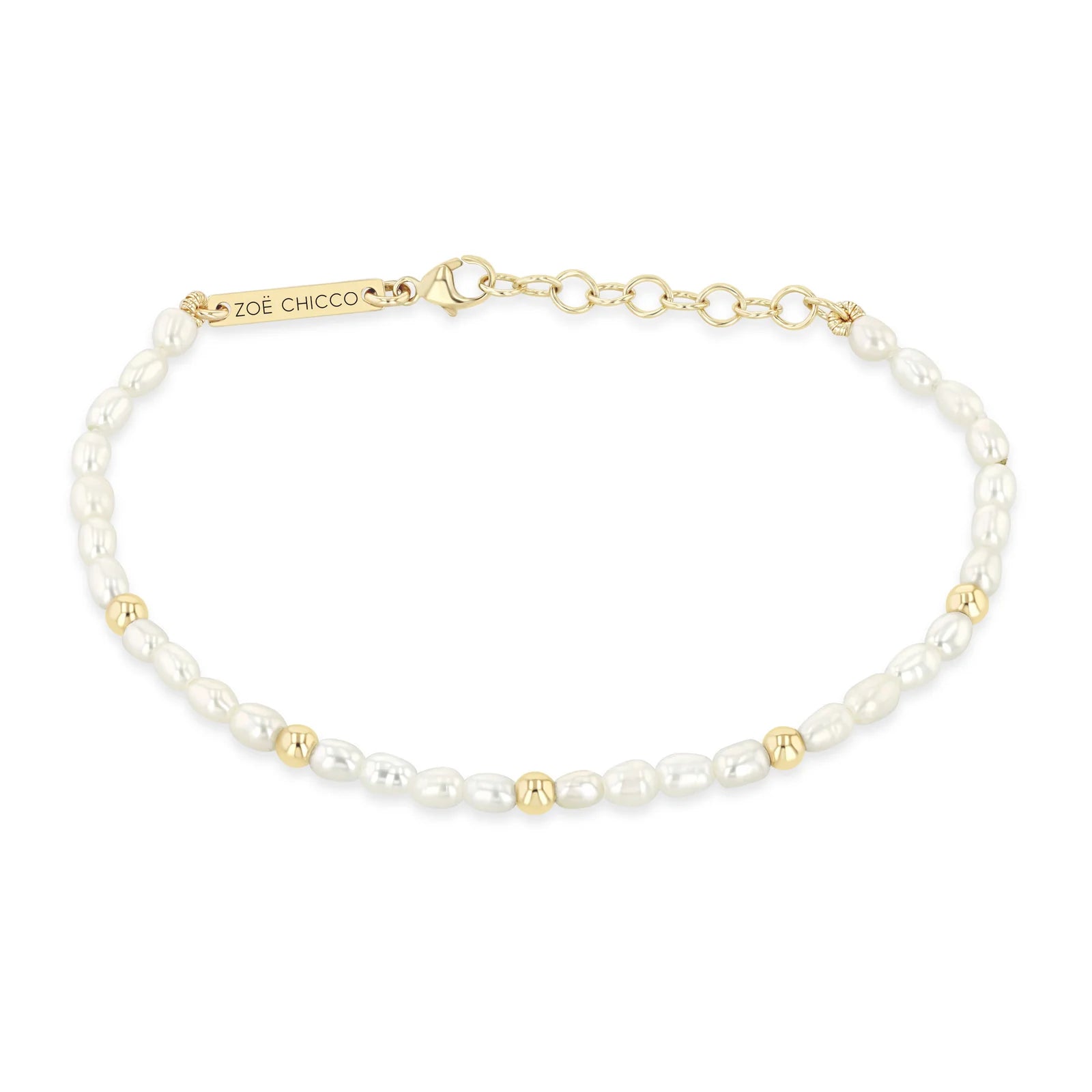 Zoe Chicco 14k Gold Bead Station Rice Pearl Bracelet