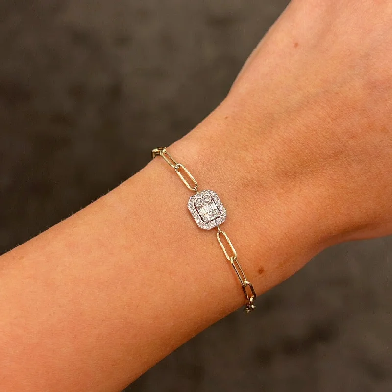 14K GOLD DIAMOND COVE PAPERCLIP BRACELET