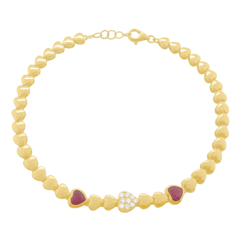 14K GOLD DIAMOND RUBY HALLE HEART BRACELET