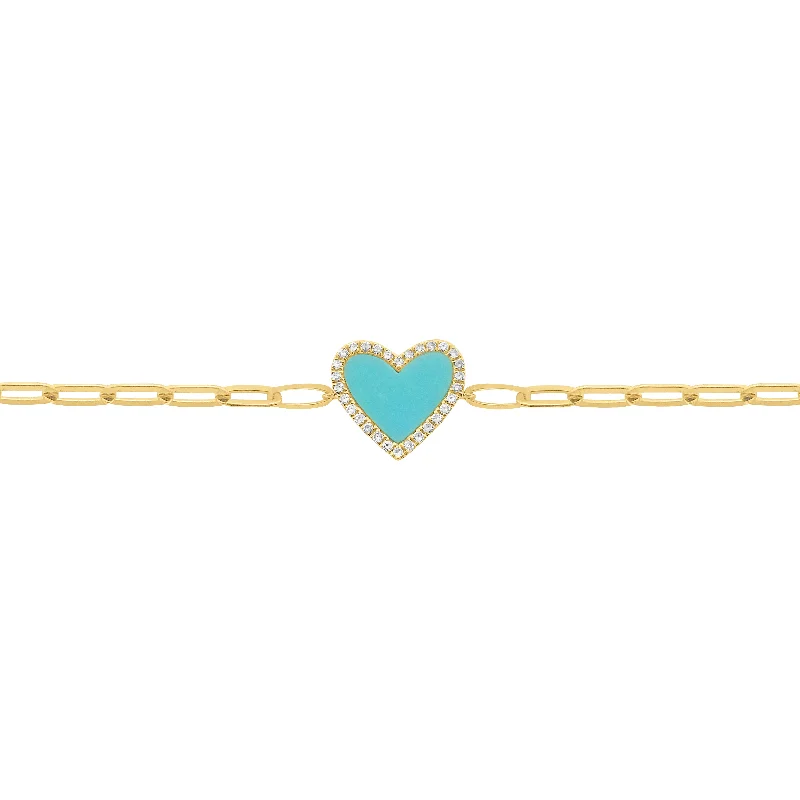 14K GOLD DIAMOND TURQUOISE HAILEY HEART CHAIN BRACELET