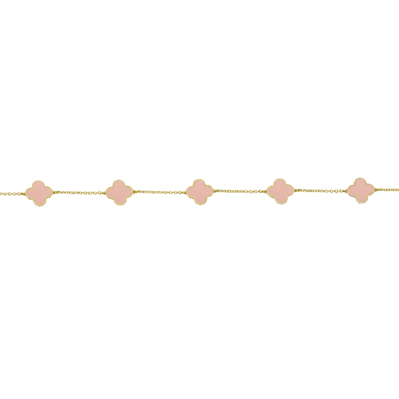 14K GOLD PINK MOTHER OF PEARL LARGE MEGAN CLOVER BRACELET