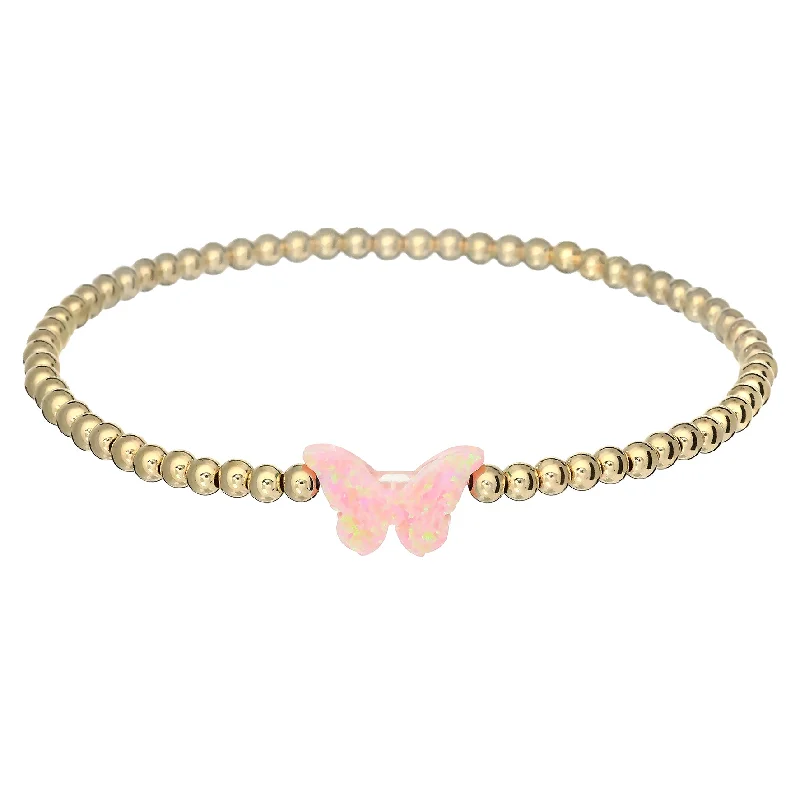 "CLASSIC OPAL BUTTERFLY" Charm and Gold Filled Ball Beaded Bracelet