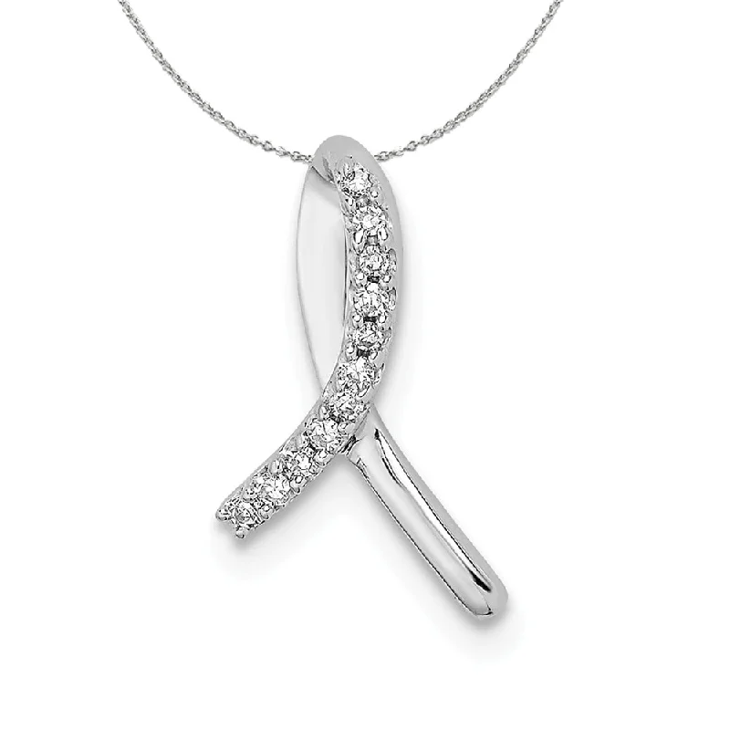 1/20 Carat Diamond Awareness Sterling Silver Ribbon Necklace