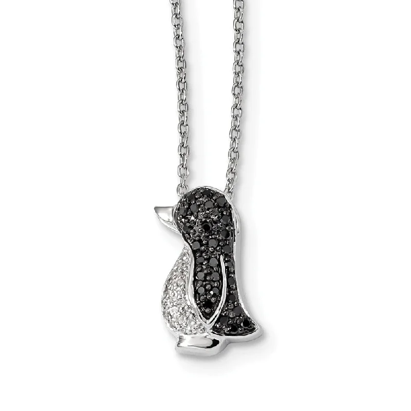 1/5 Cttw Black & White Diamond Penguin Necklace in Sterling Silver