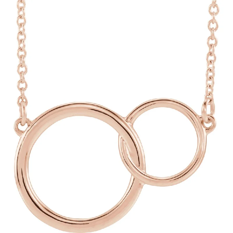 14k White, Yellow or Rose Gold Double Circle Necklace, 16-18 Inch