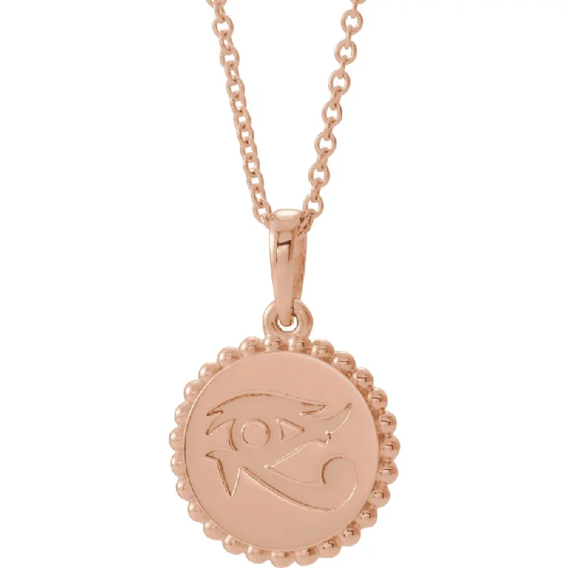 14k White, Yellow or Rose Gold Eye of Horus 12mm Disc Necklace, Adj.