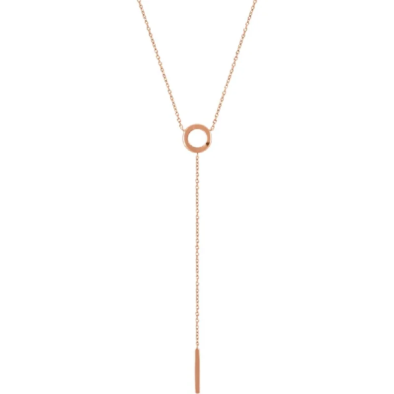 14k Yellow, White or Rose Gold Circle & Bar Y-Drop Necklace, 16-18 In.