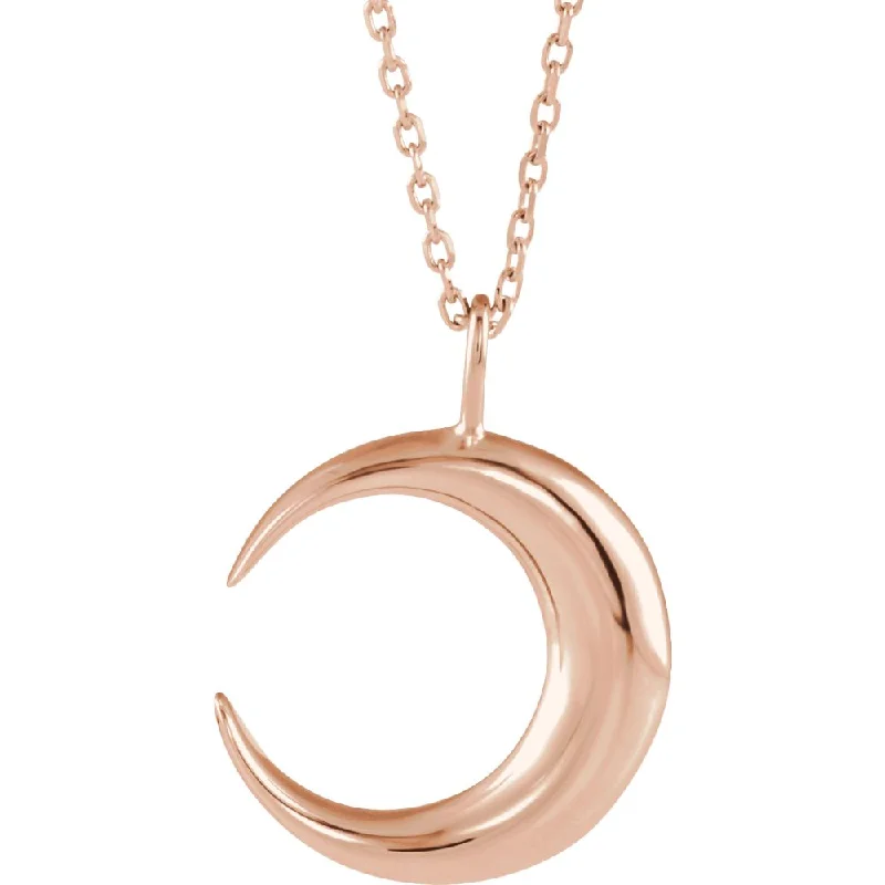 14k Yellow, White or Rose Gold Crescent Moon Necklace, 16-18 Inch