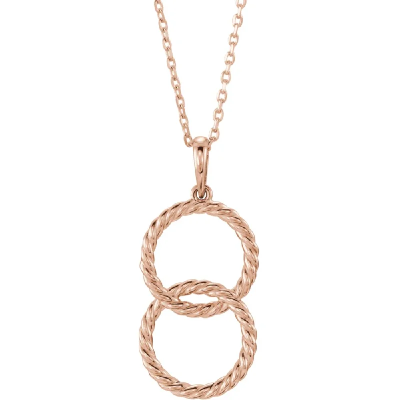 14k Yellow, White or Rose Gold Double Rope Circle Necklace, 16-18 Inch