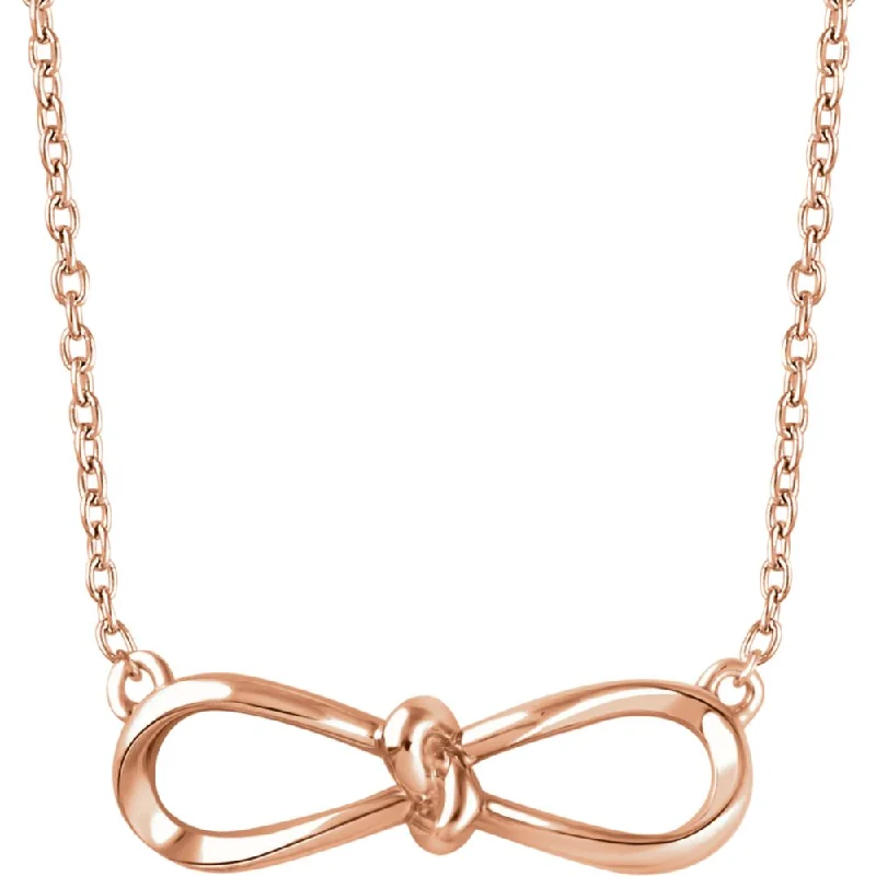 14k Yellow, White or Rose Gold Infinity Bow Necklace, 16-18 Inch