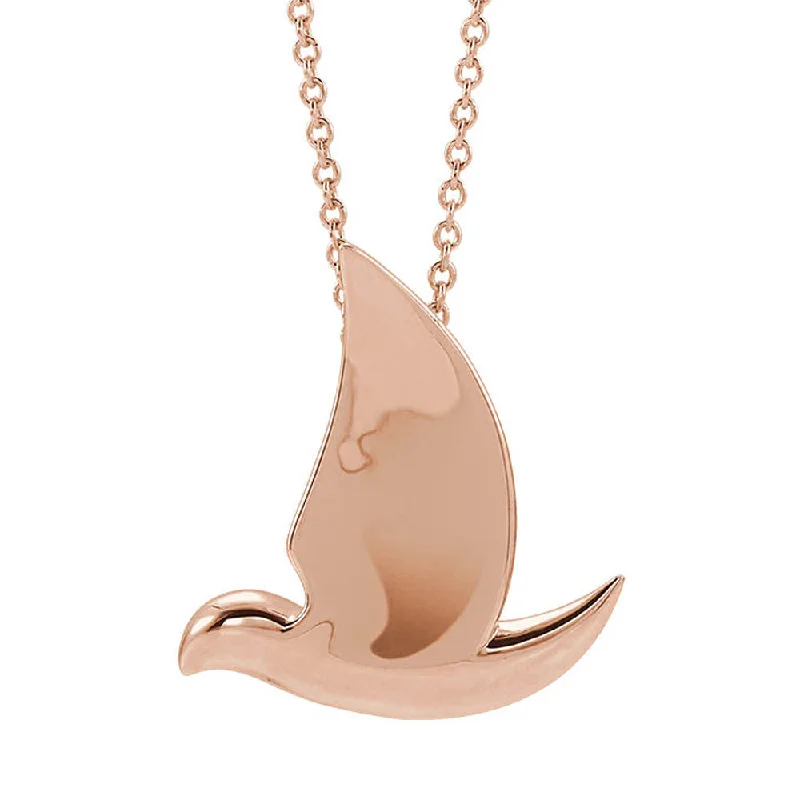 14k Yellow, White or Rose Gold Polished Dove Necklace, 16-18 Inch