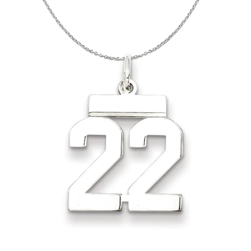 Silver, Athletic Collection Medium Polished Number 22 Necklace