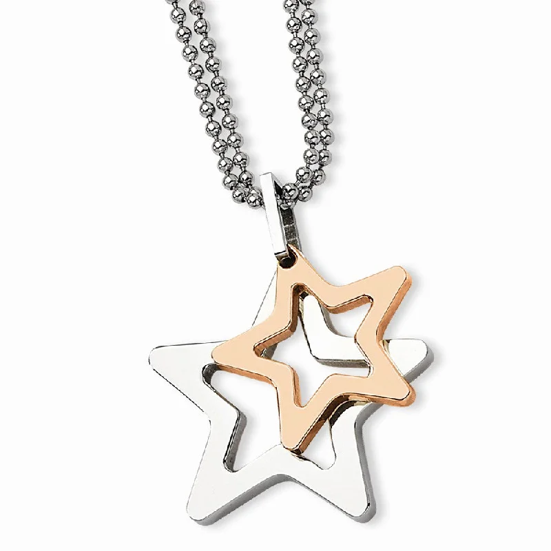 Stainless Steel and Rose Gold Tone Plated Stars Necklace, 22 Inch