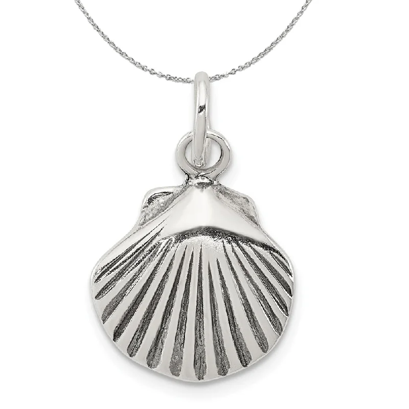 Sterling Silver 15mm Antiqued Seashell Charm or Necklace