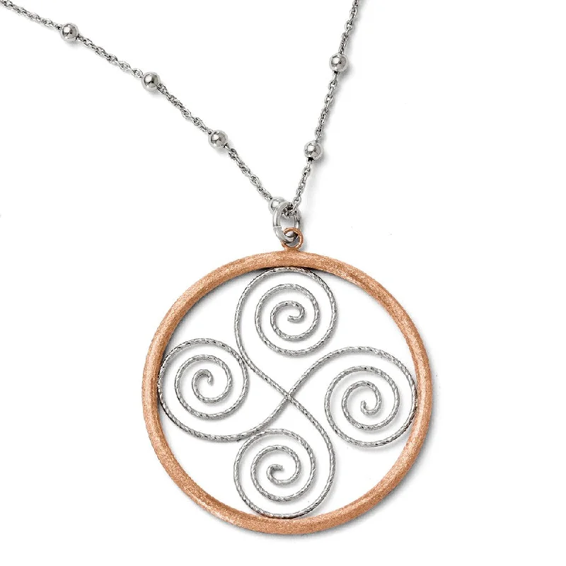 Sterling Silver & Rose Gold Tone Scroll & Circle Necklace, 17-19 Inch