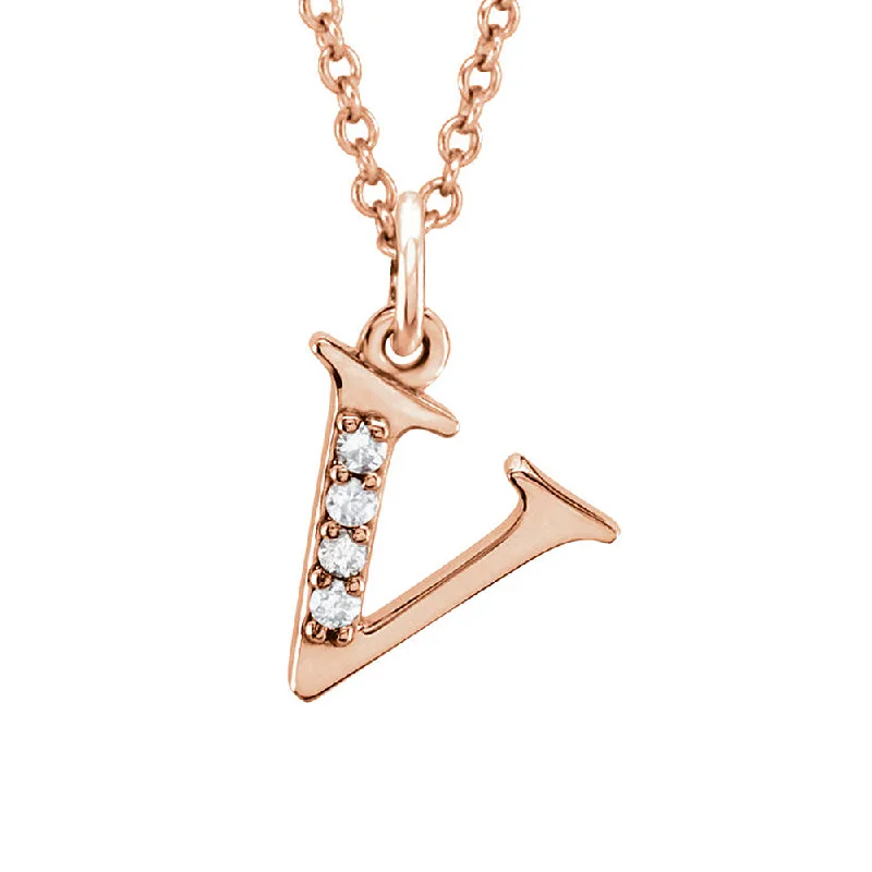 The Abbey 14k Rose Gold Diamond Lower Case Initial 'v' Necklace 16 In