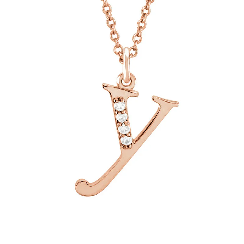 The Abbey 14k Rose Gold Diamond Lower Case Initial 'y' Necklace 16 In