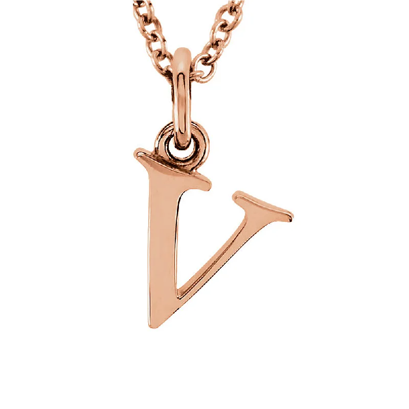 The Abbey Lower Case Initial 'v' Necklace in 14k Rose Gold, 16 Inch