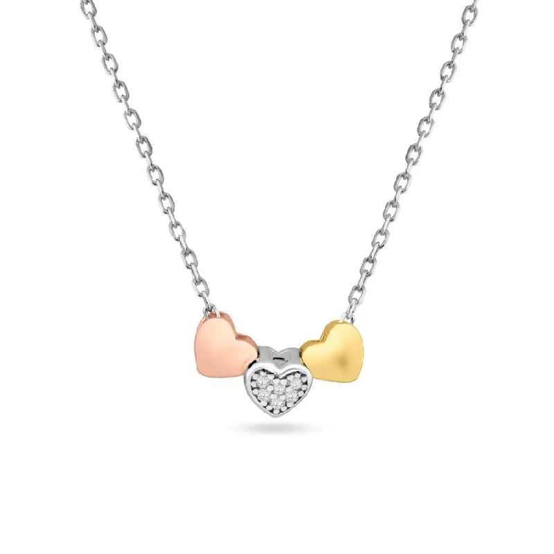 Three-Tone 925 Sterling Silver Heart Charms Necklace - STP01530