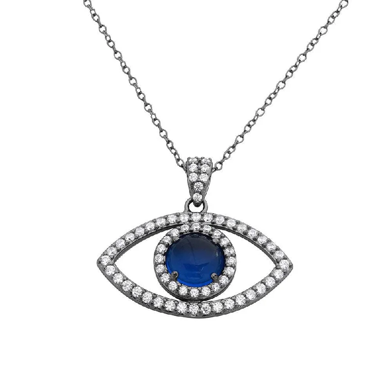 Black Rhodium Plated 925 Sterling Silver Evil Eye Necklace - BGP01115