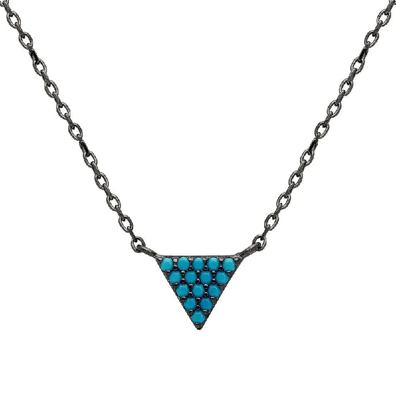 Black Rhodium Plated 925 Sterling Silver Triangle Turquoise Encrusted Necklace - STP01540BP