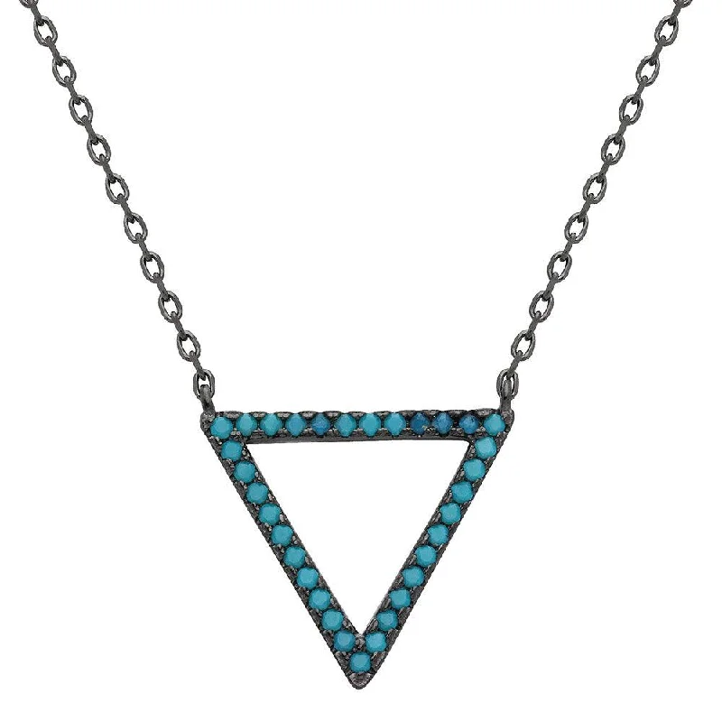 Black Rhodium Plated 925 Sterling Silver Turquoise Stone Open Triangle Necklace - STP01545BP