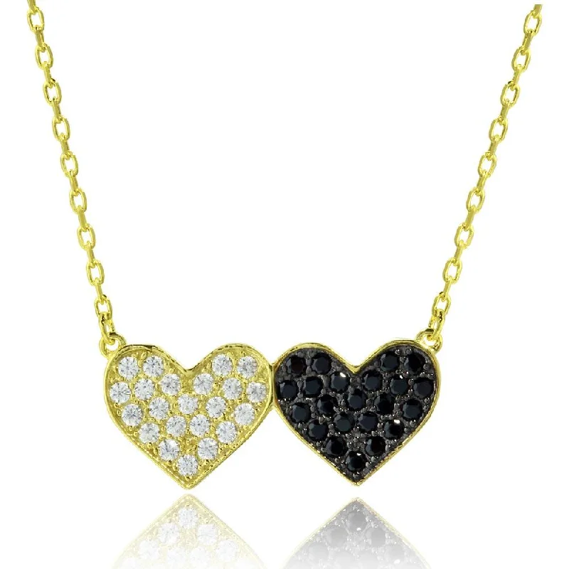 Gold and Black Rhodium Plated 925 Sterling Silver Doubt Heart Necklace with CZ - BGP01179