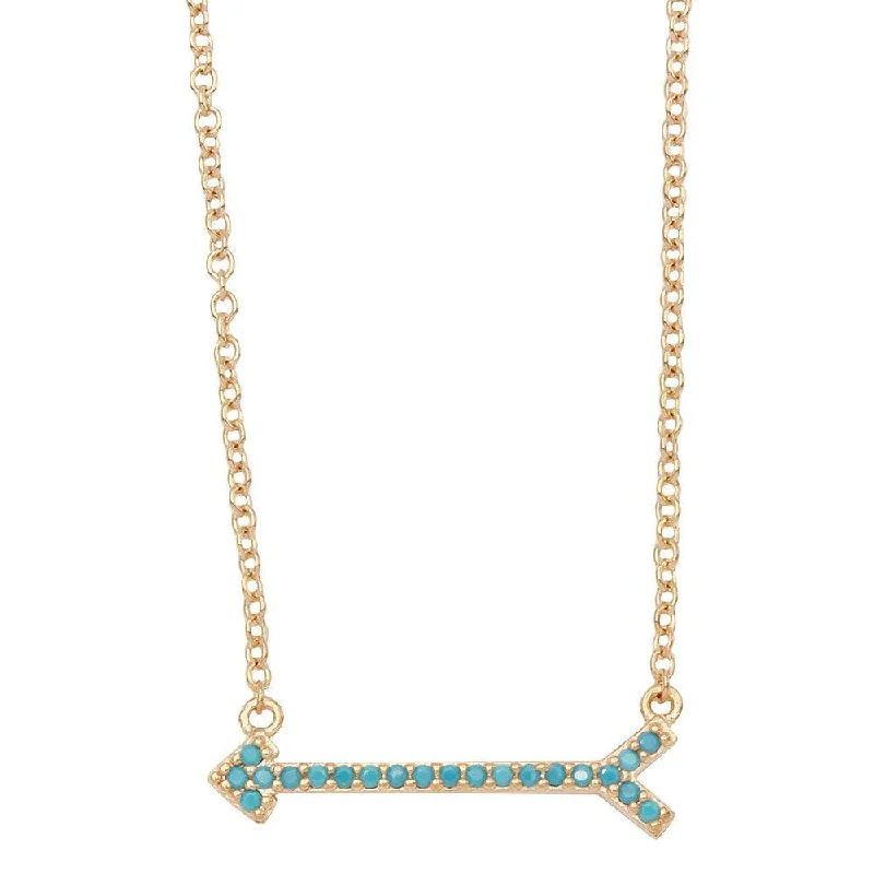 Gold Plated 925 Sterling Silver Arrow Necklace with Turquoise Stones - BGP01157GP