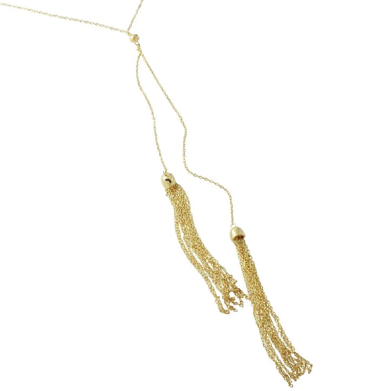 Gold Plated 925 Sterling Silver 2 Dropped Tassel Necklace - BGP01178GP