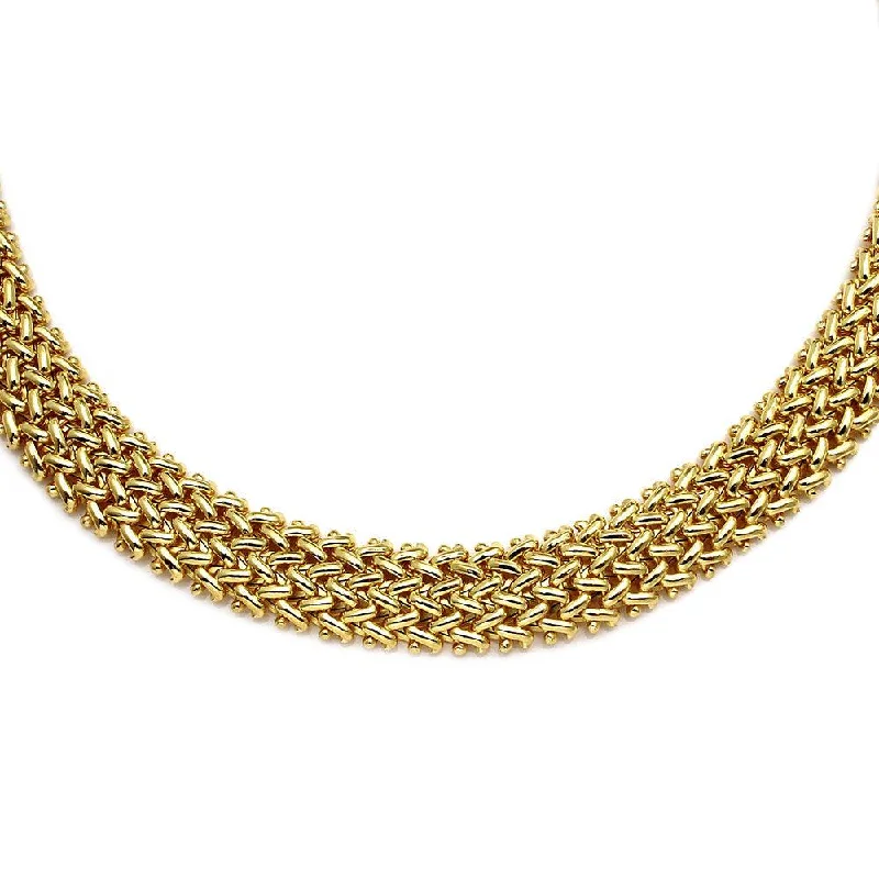 Gold Plated 925 Sterling Silver Braided Necklace - DIN00061GP