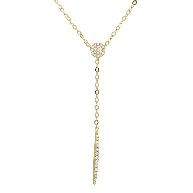 Gold Plated 925 Sterling Silver CZ Drop Bar Necklace - GMN00019GP