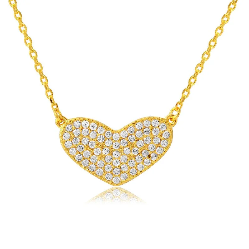 Silver 925 Gold Plated CZ Encrusted Heart Necklace - BGP01114