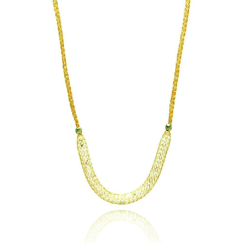 Gold Plated 925 Sterling Silver Mesh Necklace Filled with CZ - ITN00024GP