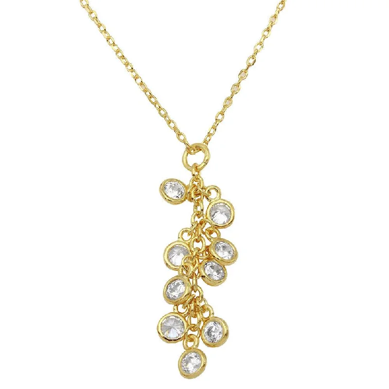 Gold Plated 925 Sterling Silver Multi CZ Drop Necklace - BGP01156GP