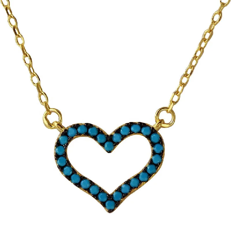 Silver 925 Gold Plated Open Heart Turquoise Stones Necklace - BGP01110