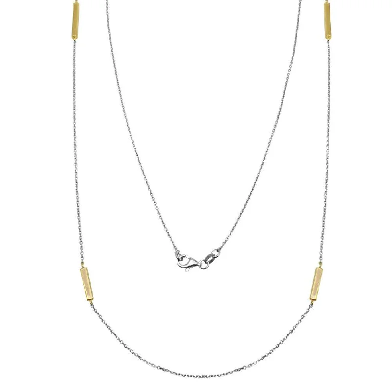 Gold Plated 925 Sterling Silver Rectangle Bar Long Necklace - ITN00099RH-GP