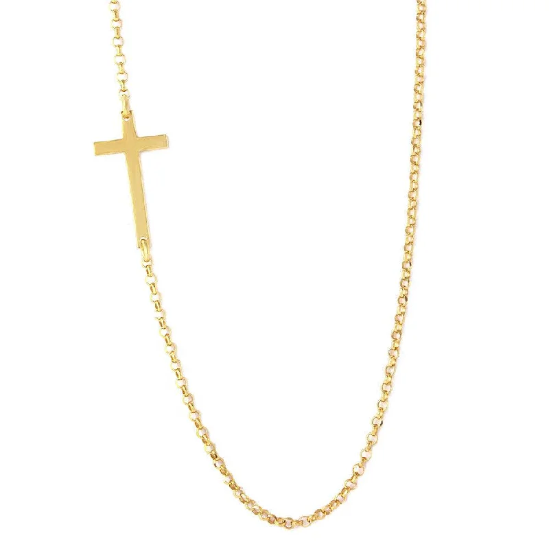 Silver 925 Gold Plated Rolo Necklace With Cross - ARN00016GP