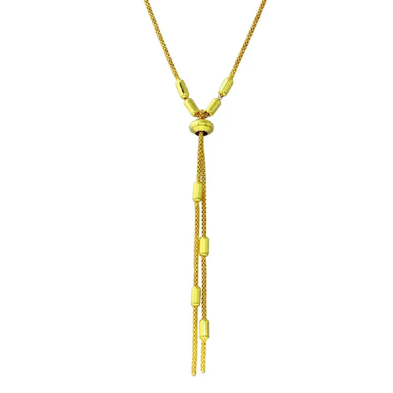 Gold Plated 925 Sterling Silver Round Bar Tassel Necklace with Adjustable Ring - ARN00034GP