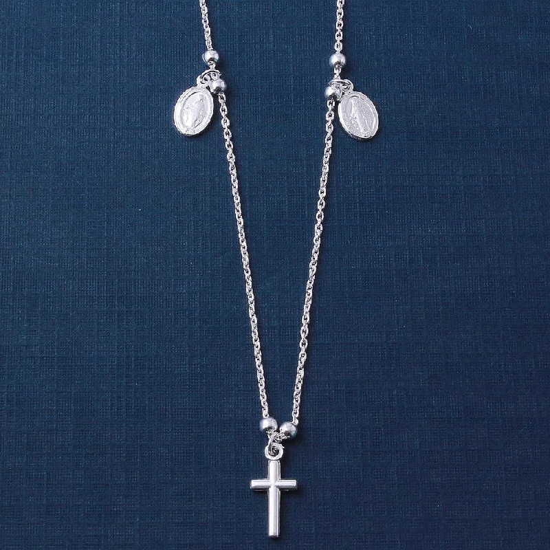 Silver 925 High Polished Cross and Charms Necklace - ARN00014