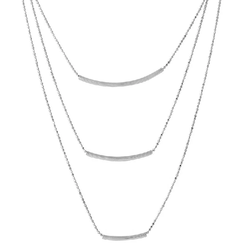 Silver 925 Rhodium Plated 3 Bar Necklace - DIN00050RH