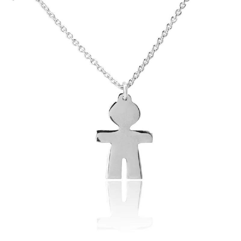 Rhodium Plated 925 Sterling Silver Baby Boy Necklace - DIN00064RH