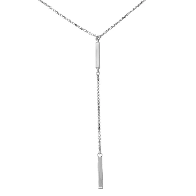 Rhodium Plated 925 Sterling Silver Bar Necklace with Dropped Bar - ARN00032RH