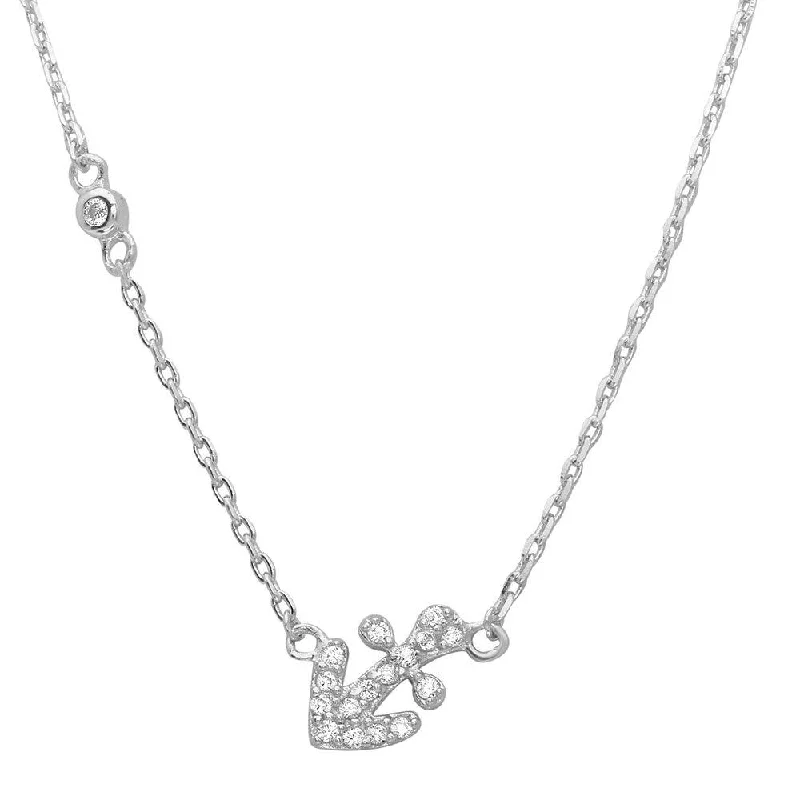 Rhodium Plated 925 Sterling Silver CZ Anchor Accent Necklace - STP01524