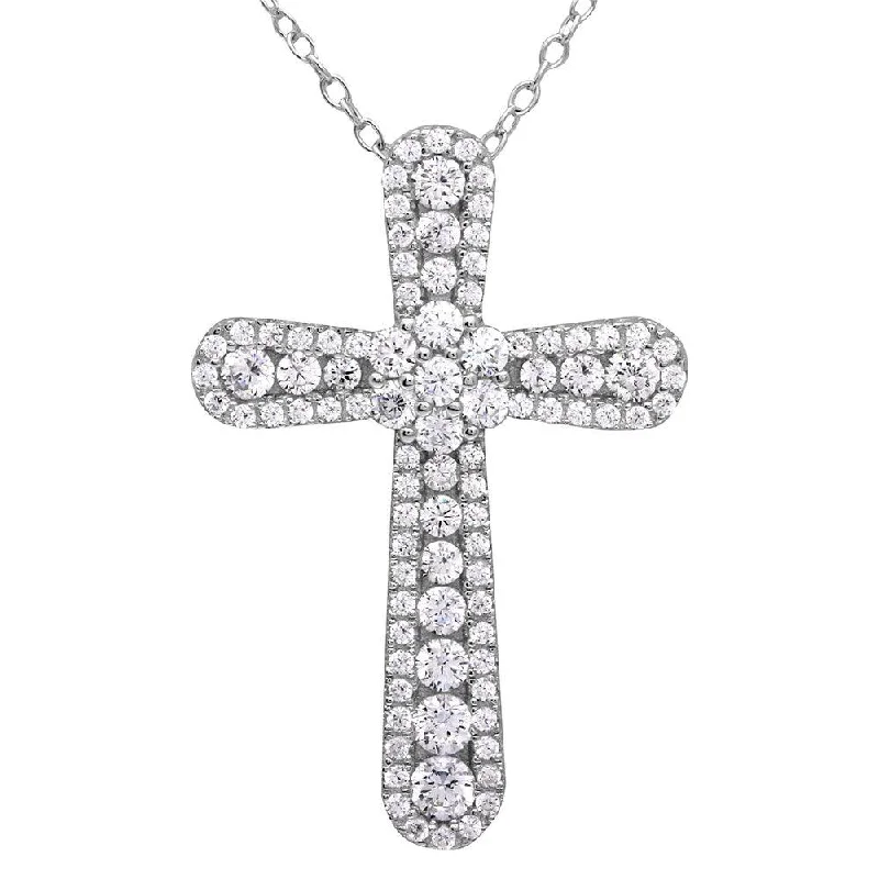 Silver 925 Rhodium Plated CZ Cross Necklace - BGP01127