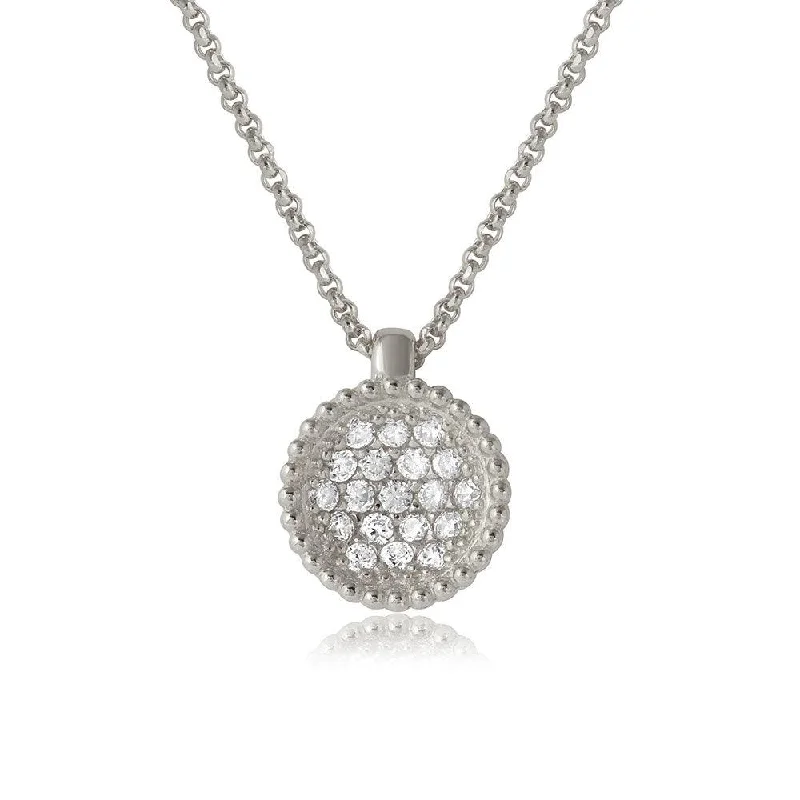 Silver 925 Rhodium Plated CZ Encrusted Round Bowl Pendant with Necklace - ARN00027RH