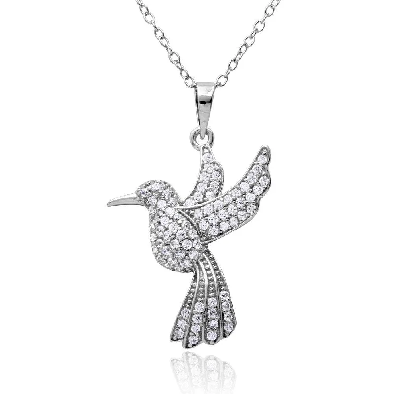 Rhodium Plated 925 Sterling Silver CZ Mockingbird Necklace - BGP01155