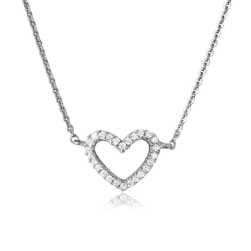 Silver 925 Rhodium Plated CZ Open Heart Necklace - DIN00054RH