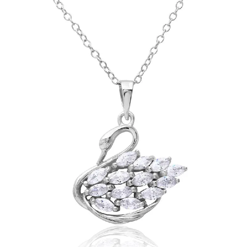 Rhodium Plated 925 Sterling Silver CZ Swan Necklace - BGP01166