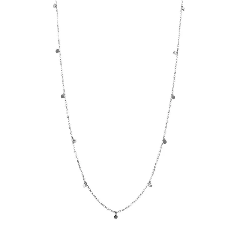 Rhodium Plated 925 Sterling Silver Dangling Circle Confetti Long Necklace - DIN00084RH