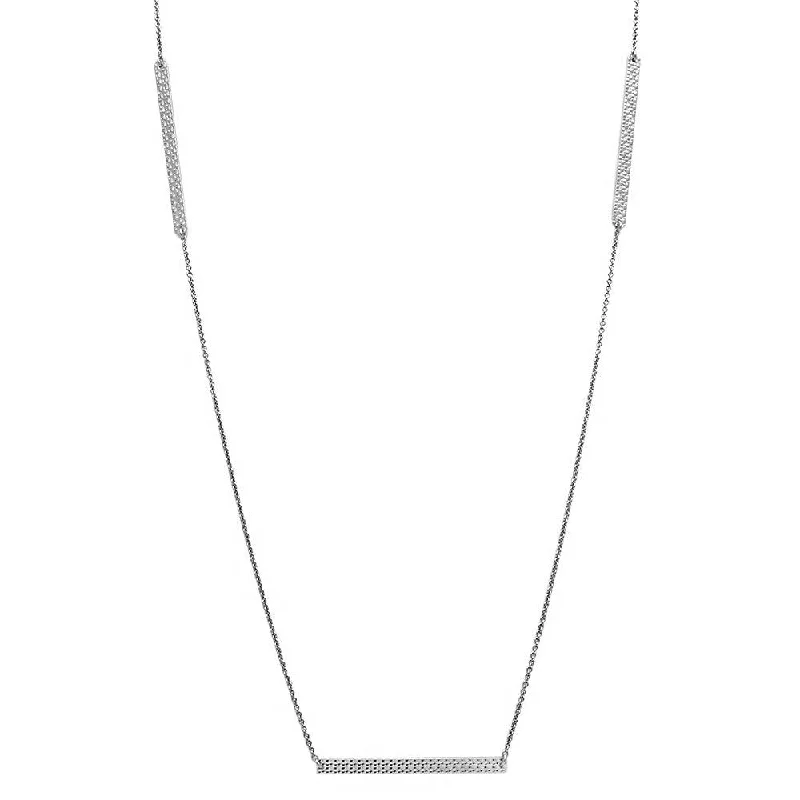 Rhodium Plated 925 Sterling Silver Diamond Cut Bars Necklace - DIN00019RH